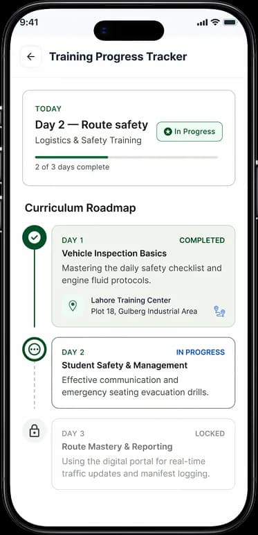 GoSirat driver training program covering defensive driving, child safety, communication, and emergency response.