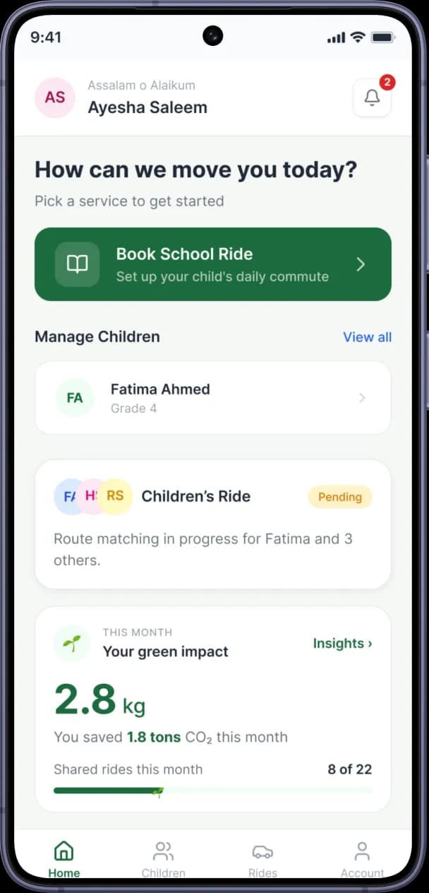 GoSirat Parent App showing live GPS tracking, school pick and drop updates, QR verification, and real-time notifications for parents.