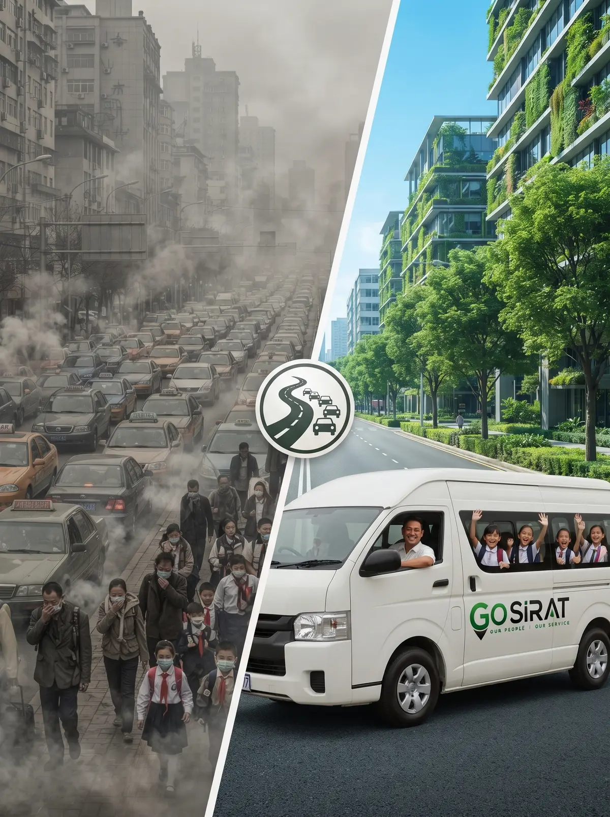 GoSirat shared school transportation reducing traffic congestion and carbon emissions
